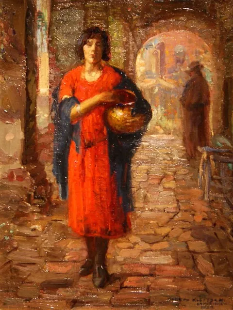 Joseph Kleitsch, Lady in Red Dress, Capistrano, oil on canvas